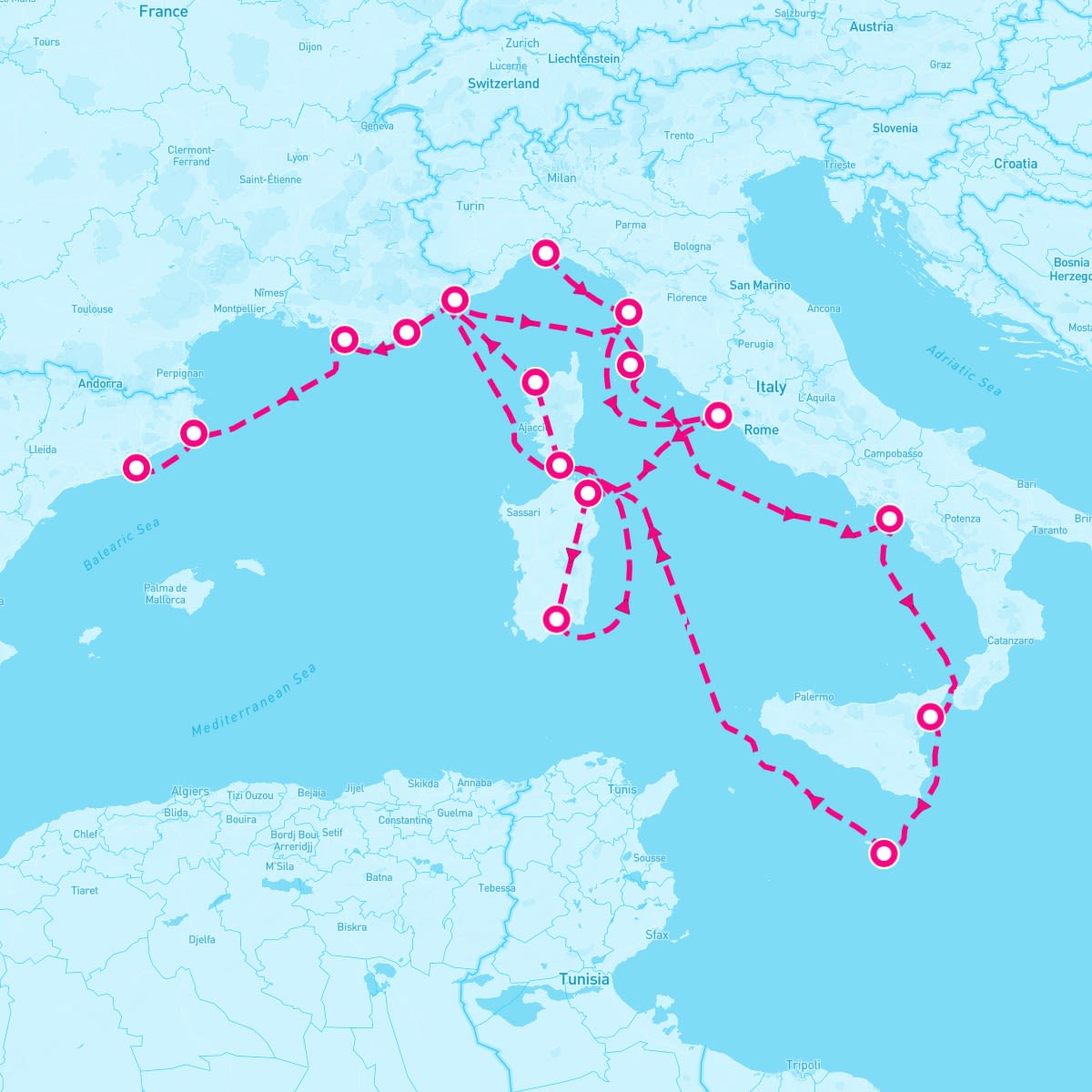 Seabourn Sojourn itinerary map for April 30, 2025 (17 nights)