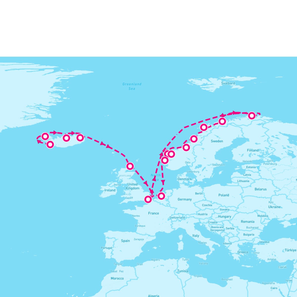 Seabourn Sojourn itinerary map for July 5, 2025 (21 nights)