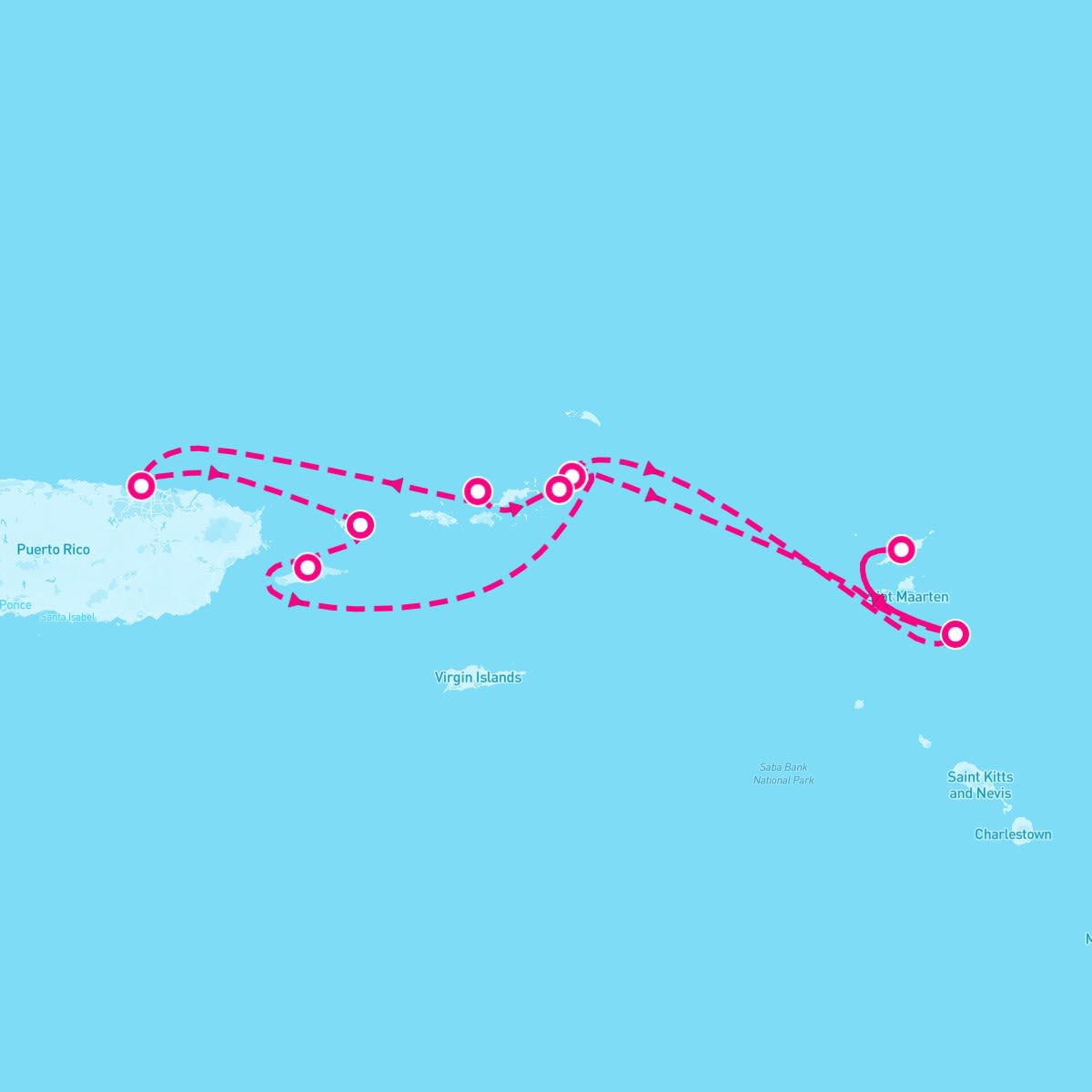 SeaDream I itinerary map for March 2, 2024 (7 nights)