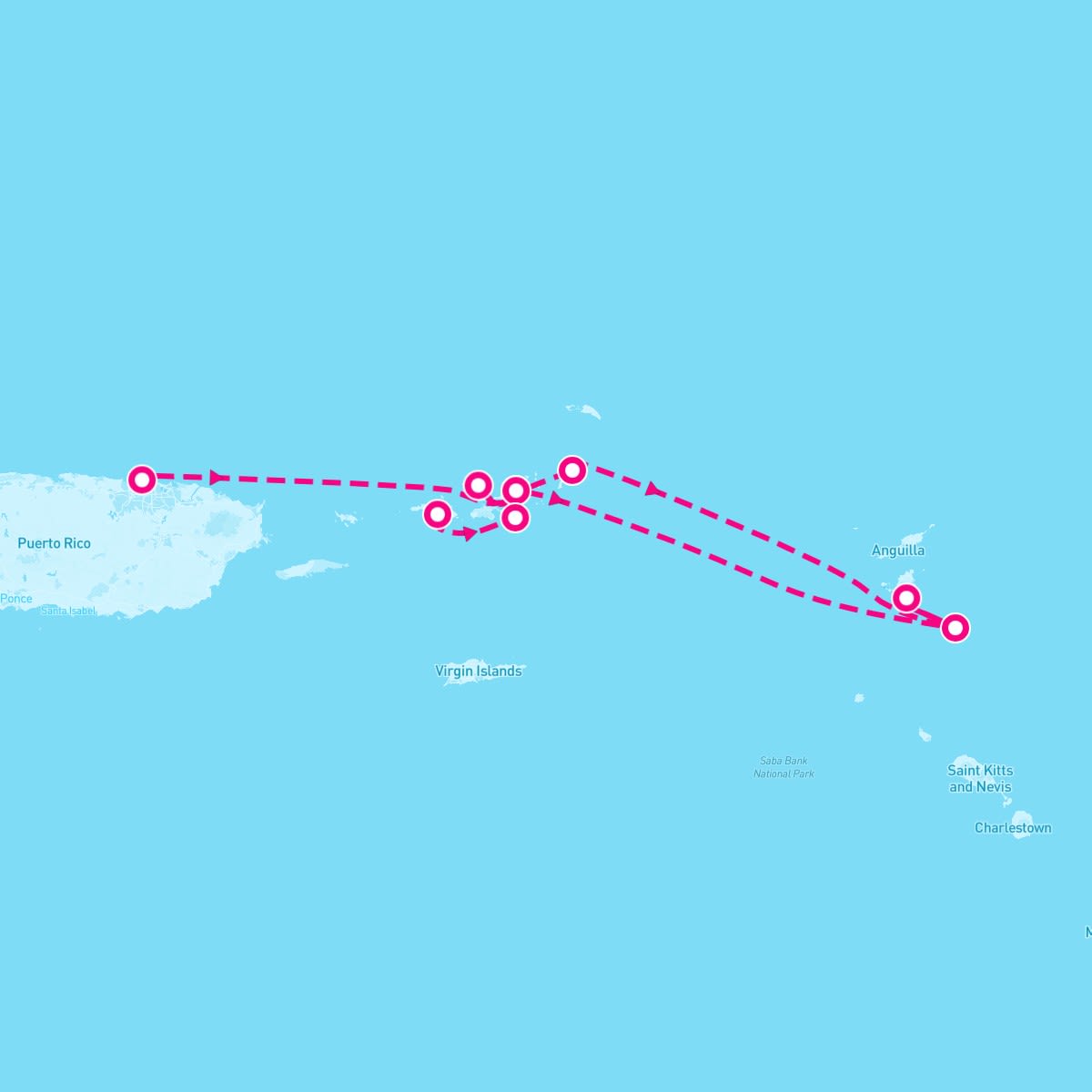 SeaDream I itinerary map for March 9, 2024 (7 nights)