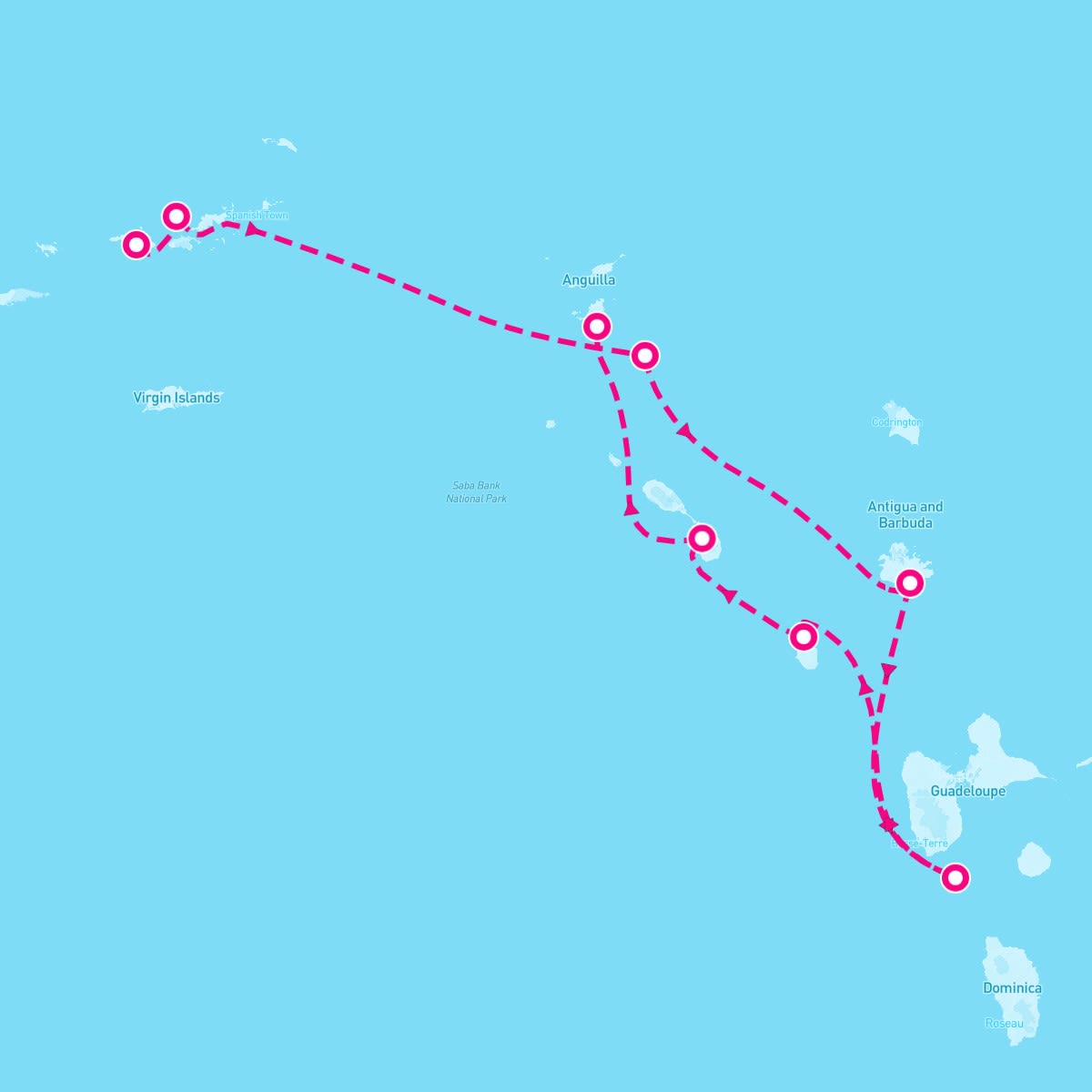 SeaDream I itinerary map for March 16, 2024 (7 nights)