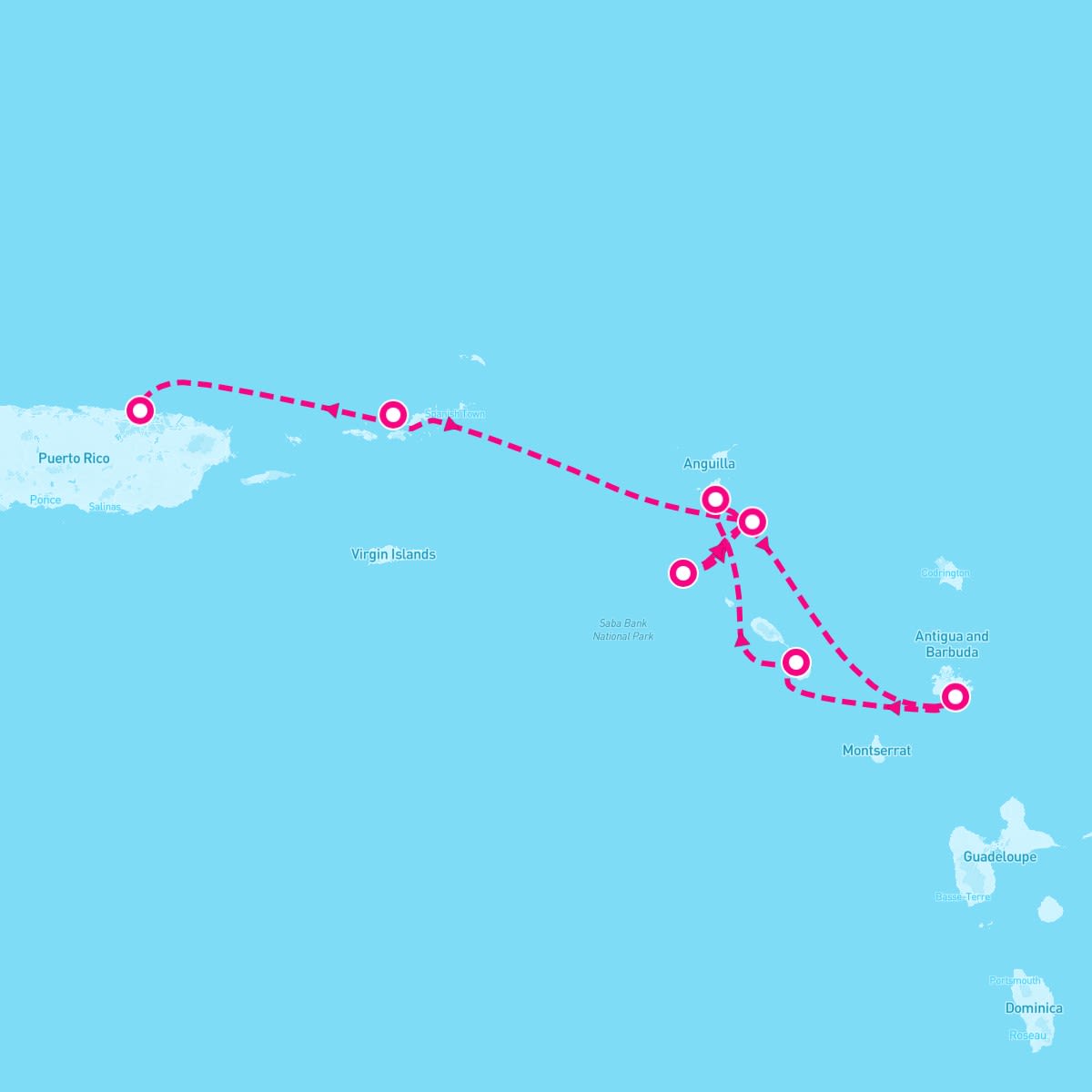 SeaDream I itinerary map for March 23, 2024 (7 nights)