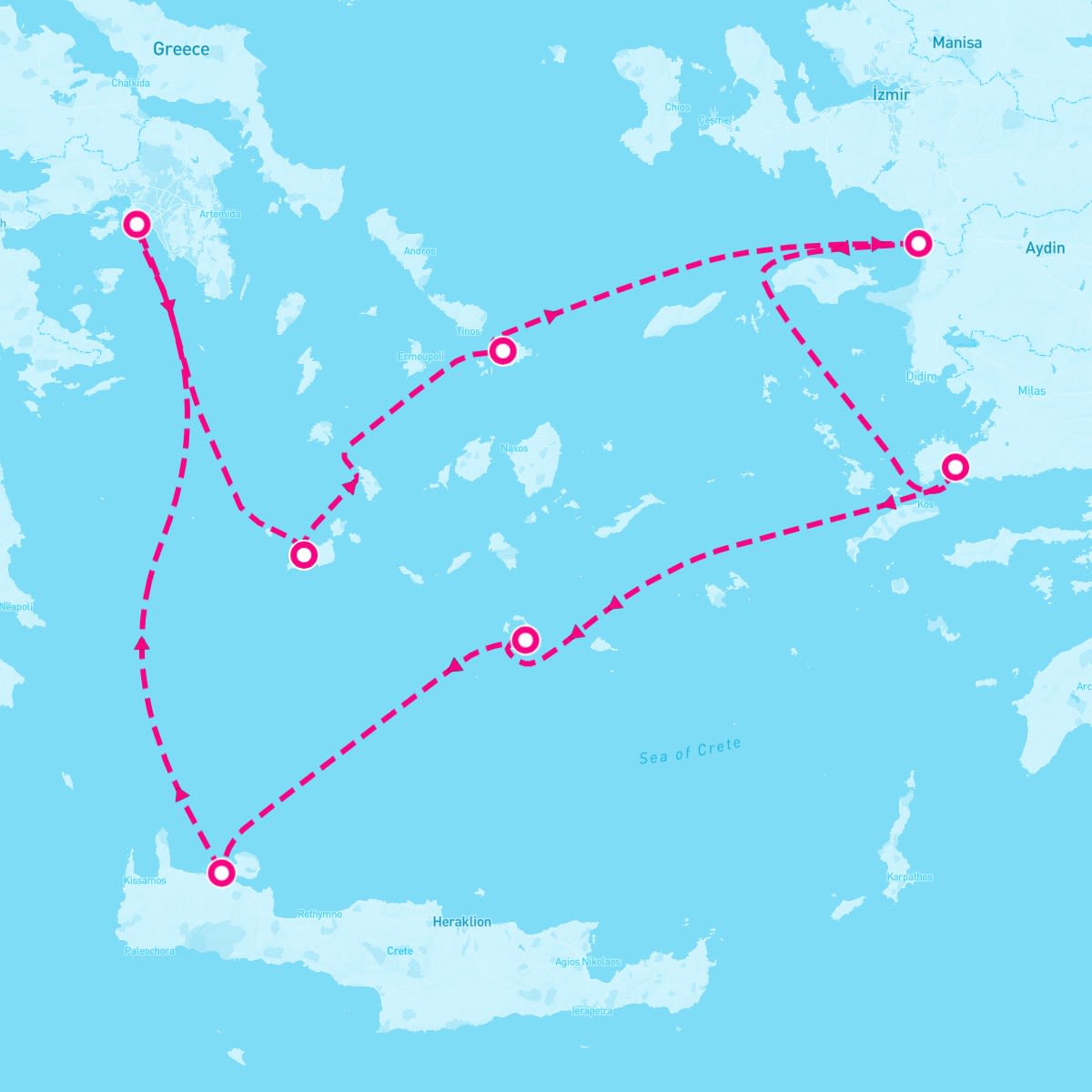 SeaDream I itinerary map for June 16, 2024 (7 nights)