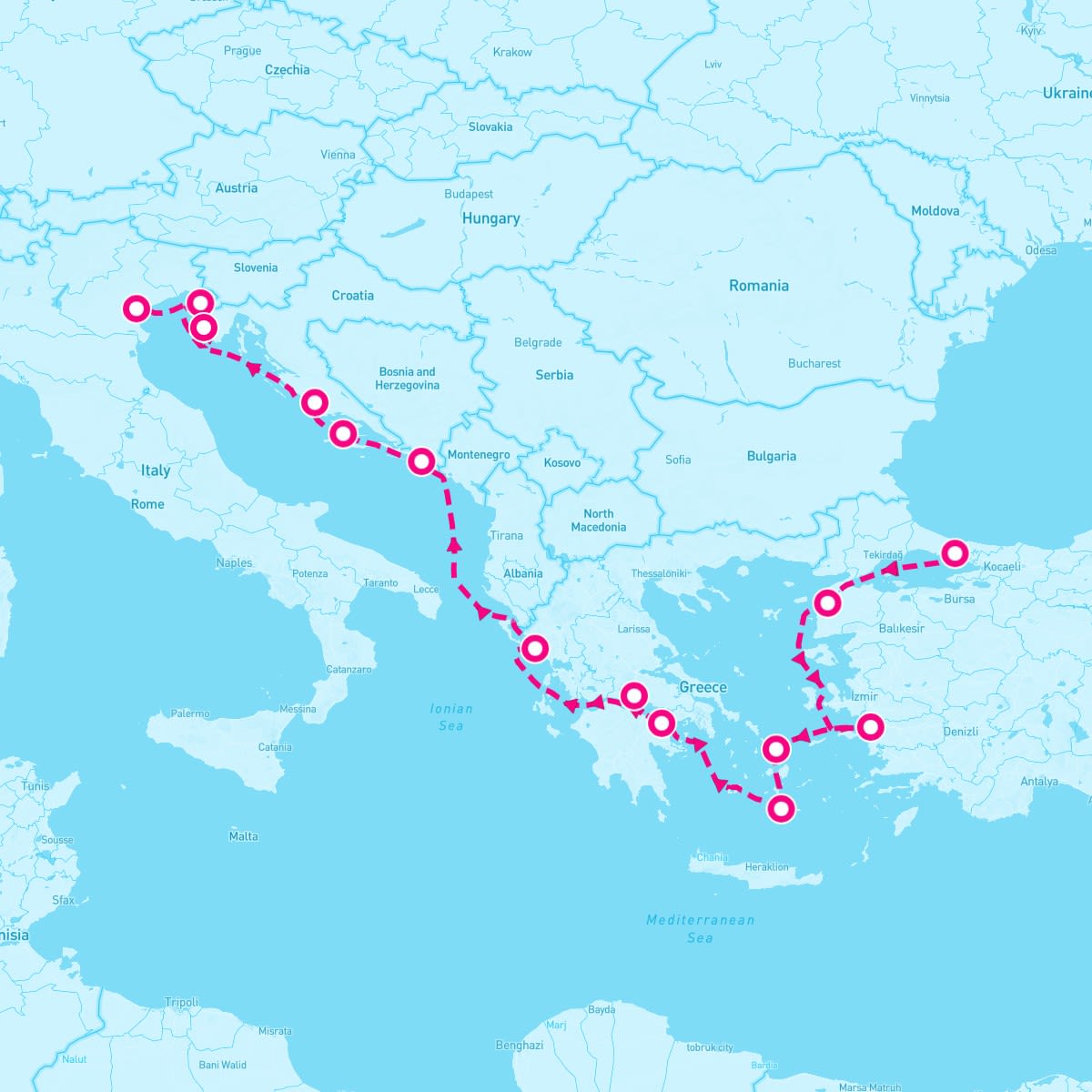 SeaDream I itinerary map for June 30, 2024 (12 nights)