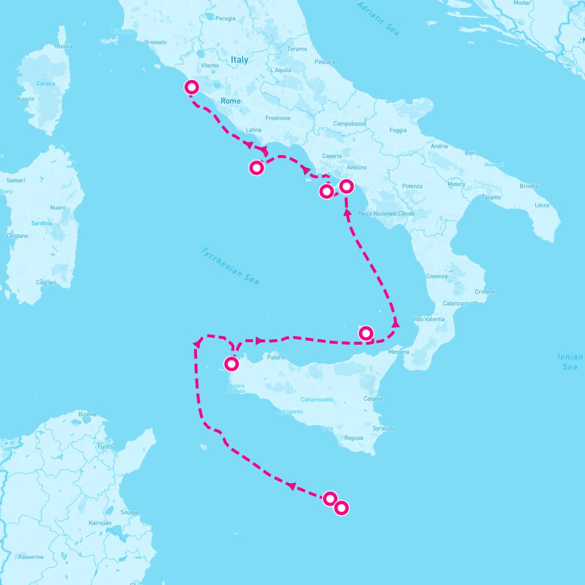 SeaDream I itinerary map for August 11, 2024 (7 nights)