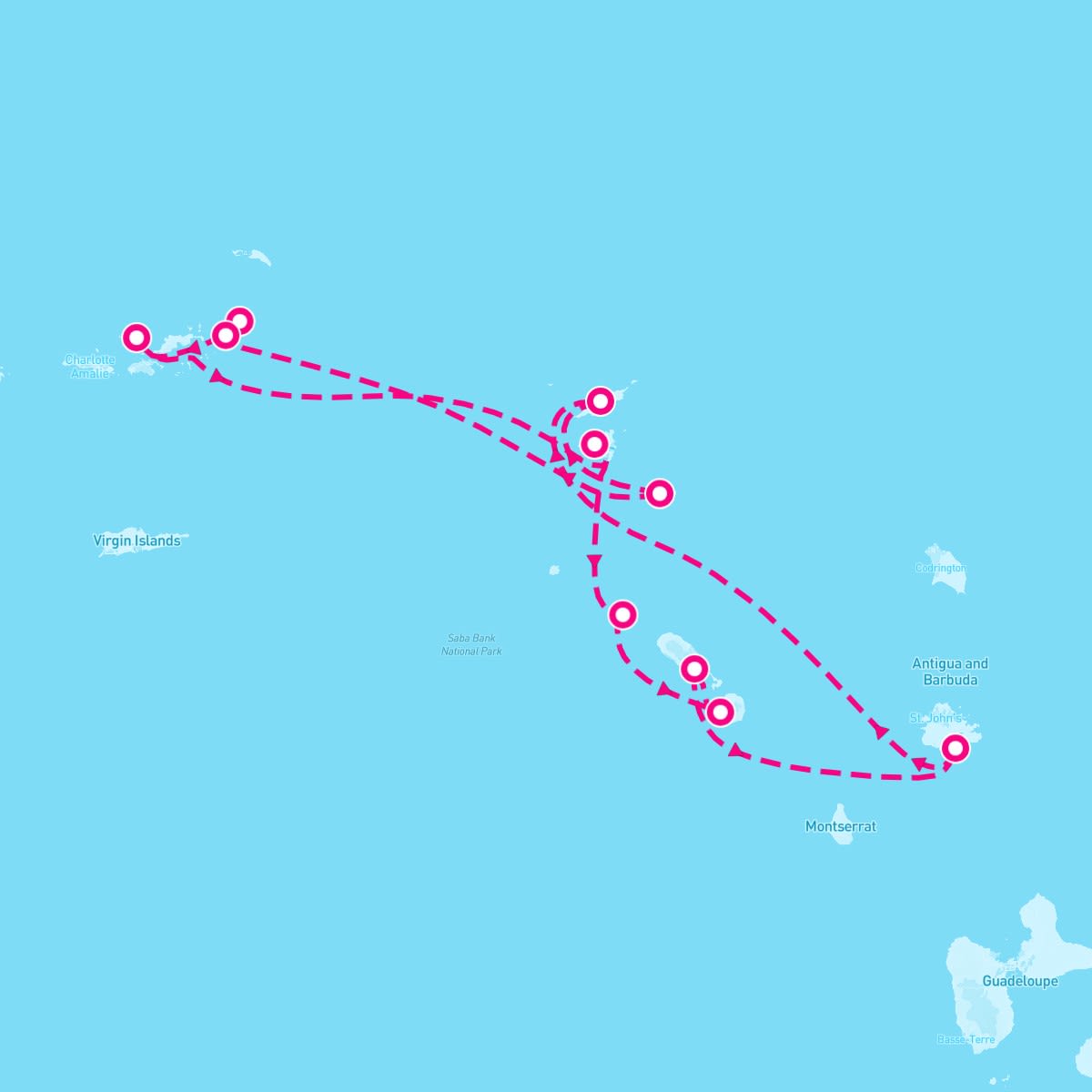 SeaDream I itinerary map for November 8, 2024 (8 nights)
