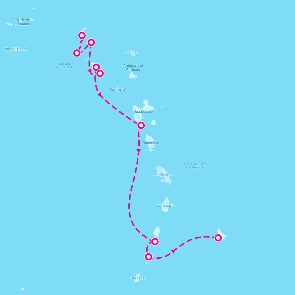 SeaDream I itinerary map for November 16, 2024 (7 nights)