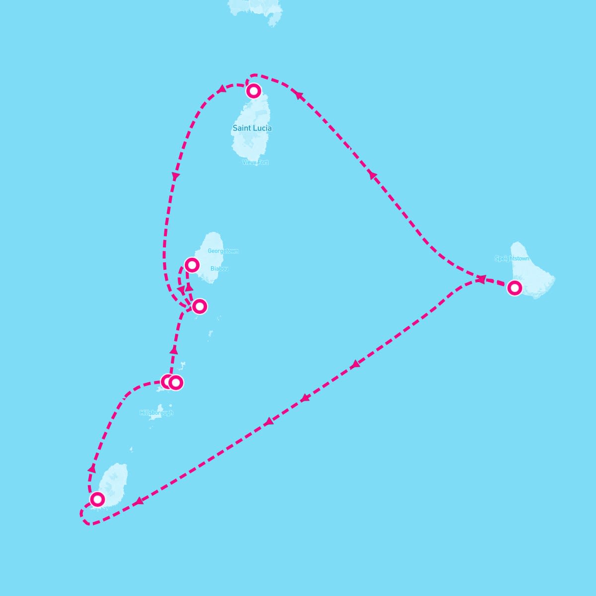 SeaDream I itinerary map for November 23, 2024 (7 nights)