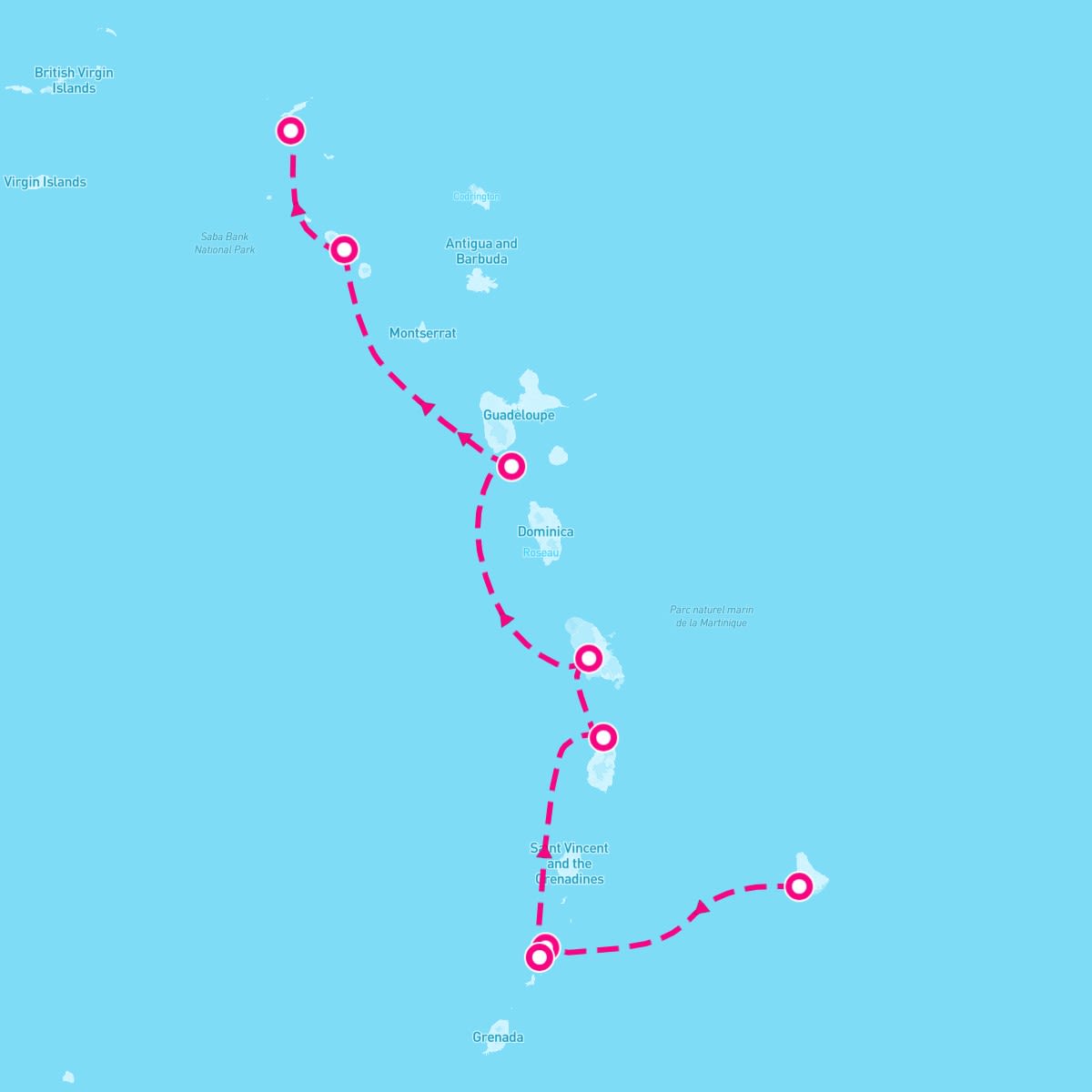 SeaDream I itinerary map for November 30, 2024 (7 nights)