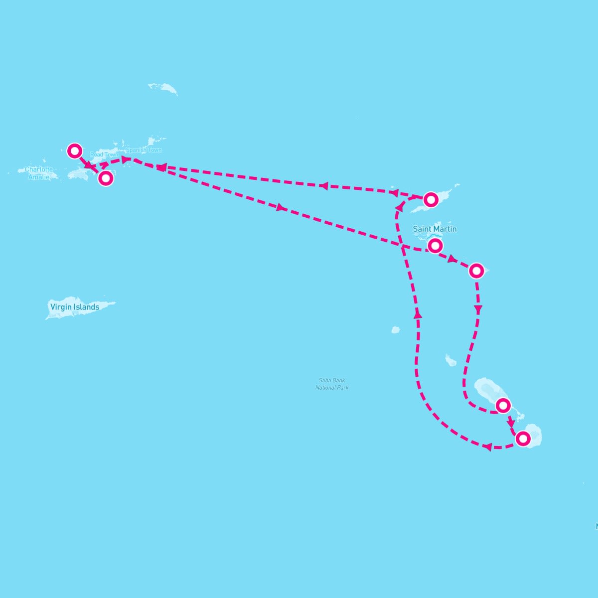 SeaDream I itinerary map for December 21, 2024 (7 nights)