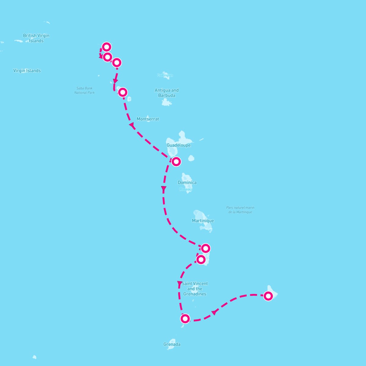 SeaDream I itinerary map for January 4, 2025 (7 nights)