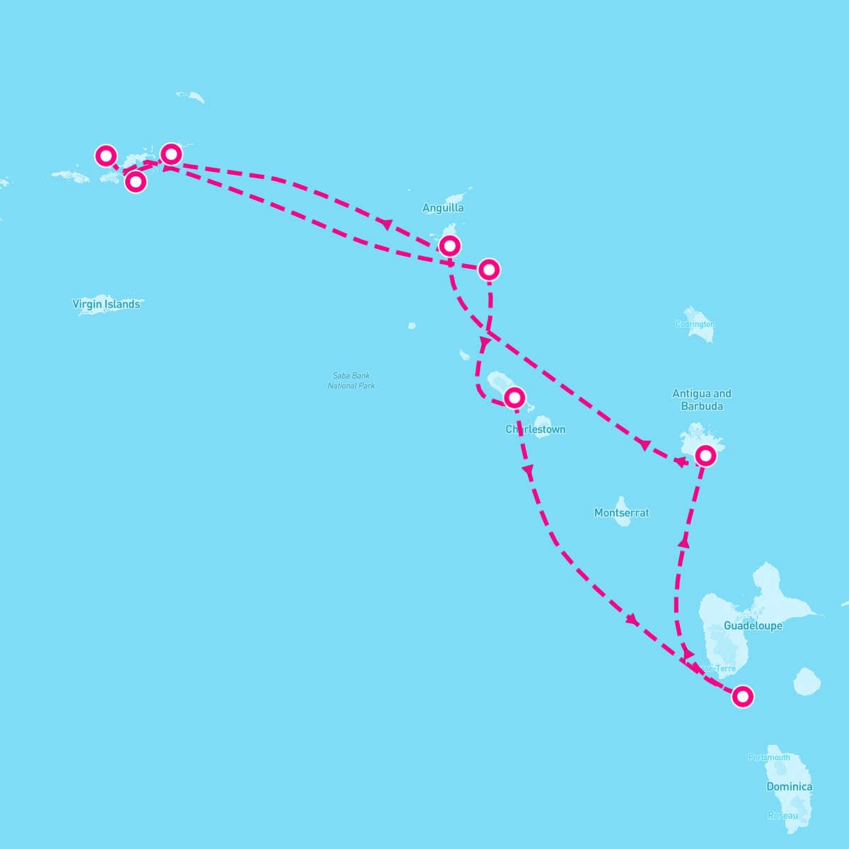 SeaDream I itinerary map for February 1, 2025 (7 nights)