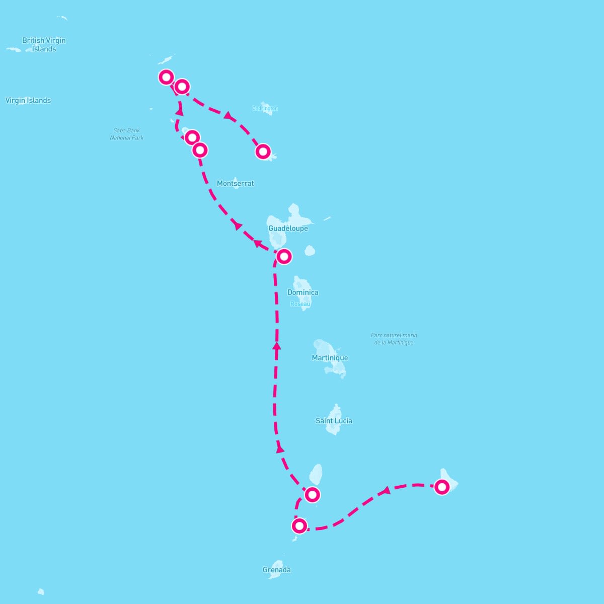 SeaDream I itinerary map for March 29, 2025 (7 nights)