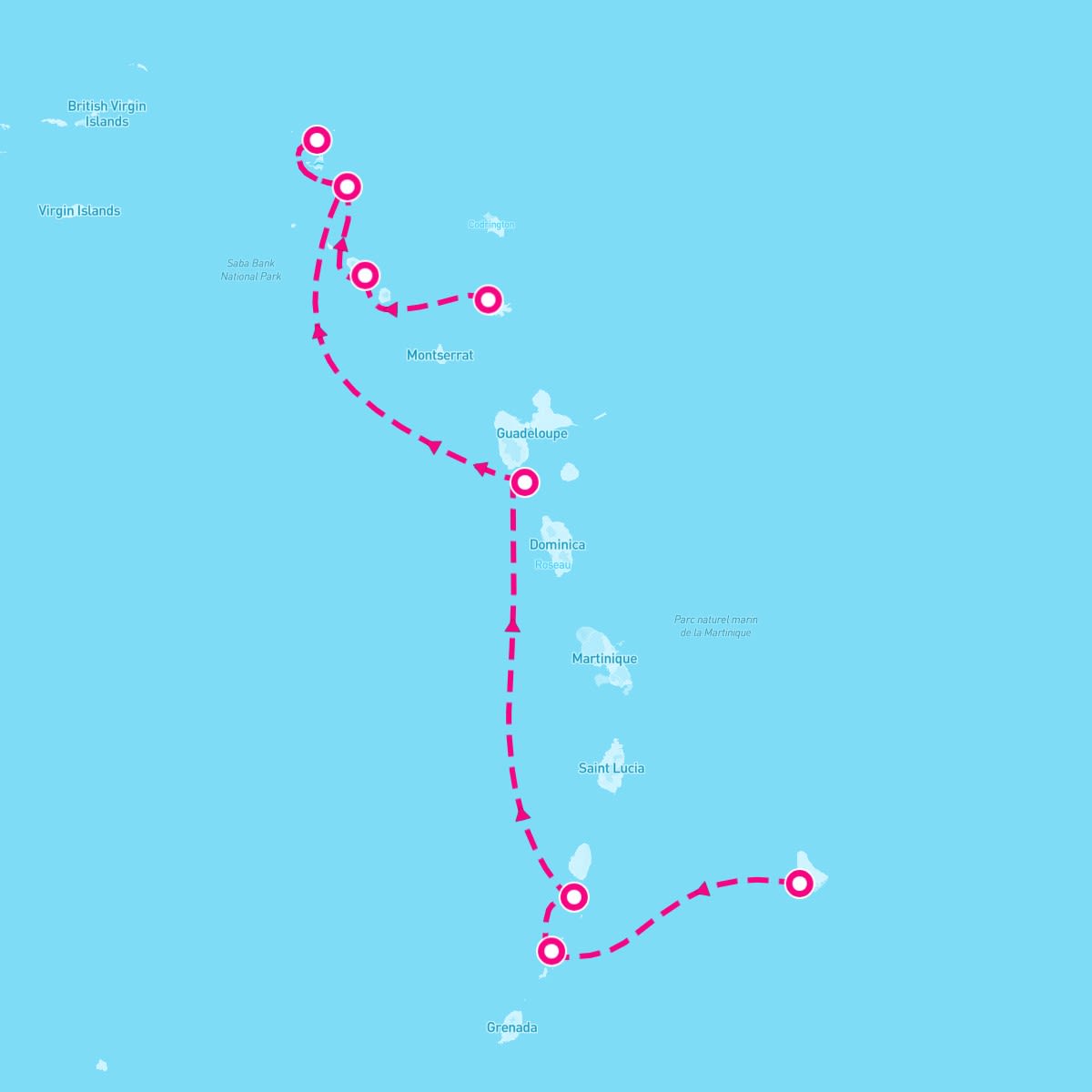 SeaDream I itinerary map for April 5, 2025 (7 nights)