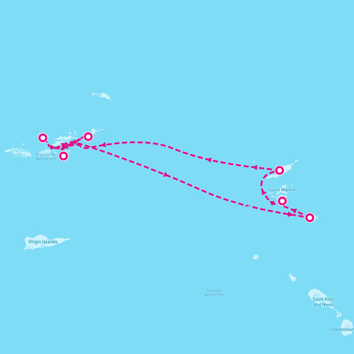 SeaDream I itinerary map for April 13, 2025 (6 nights)