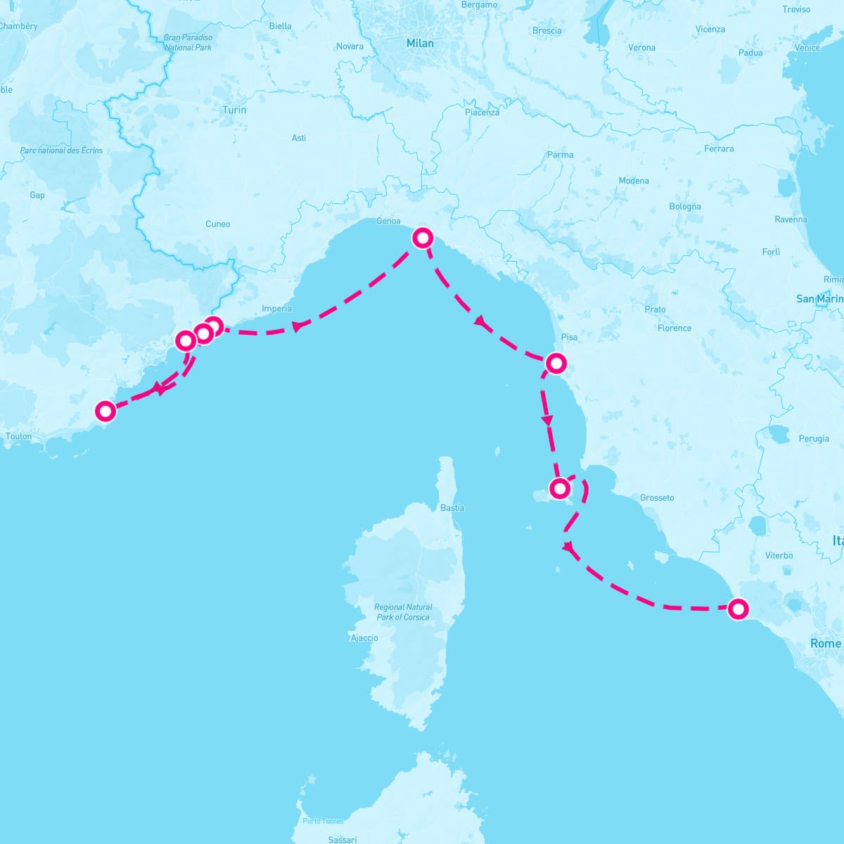 SeaDream I itinerary map for May 22, 2025 (7 nights)