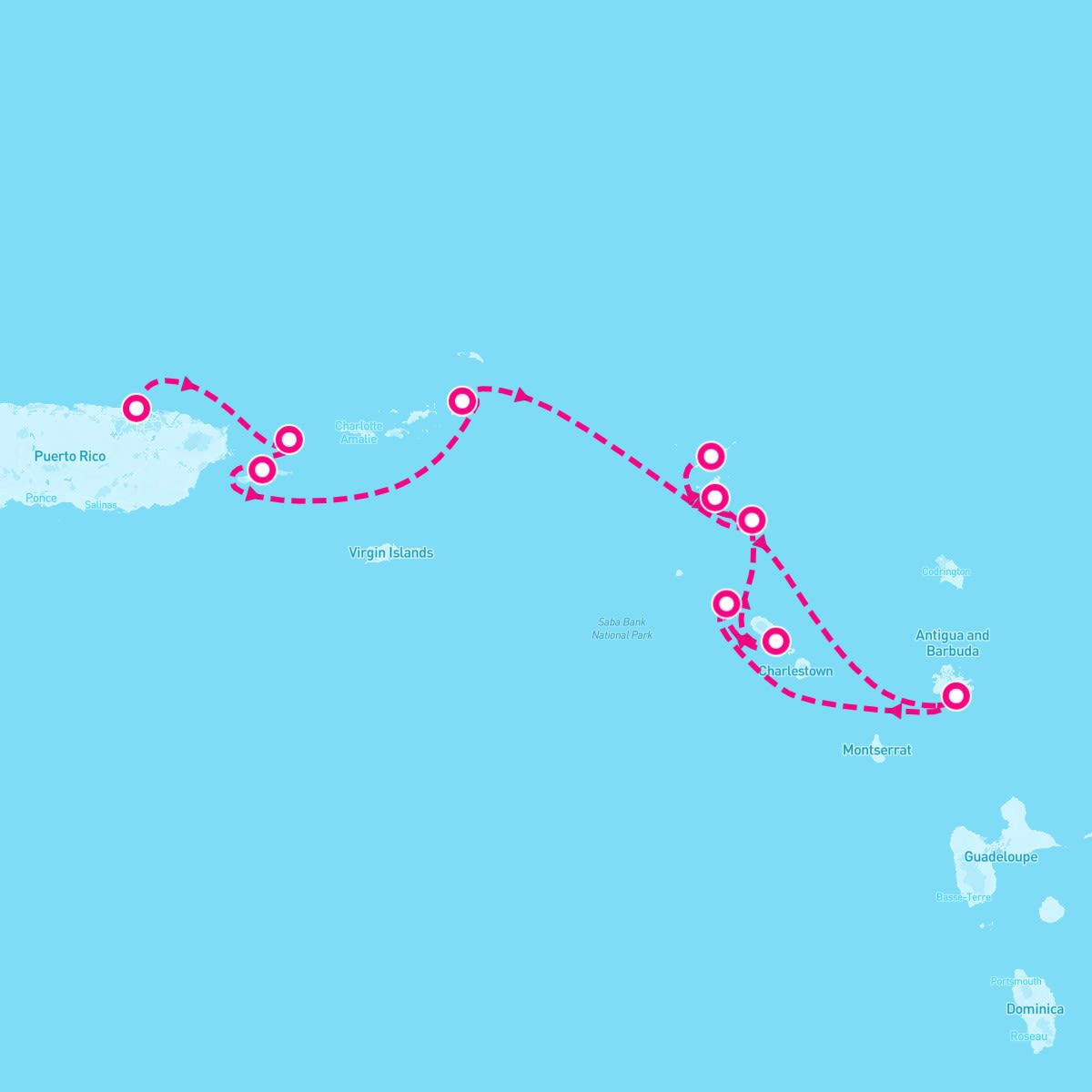 SeaDream I itinerary map for December 13, 2025 (7 nights)