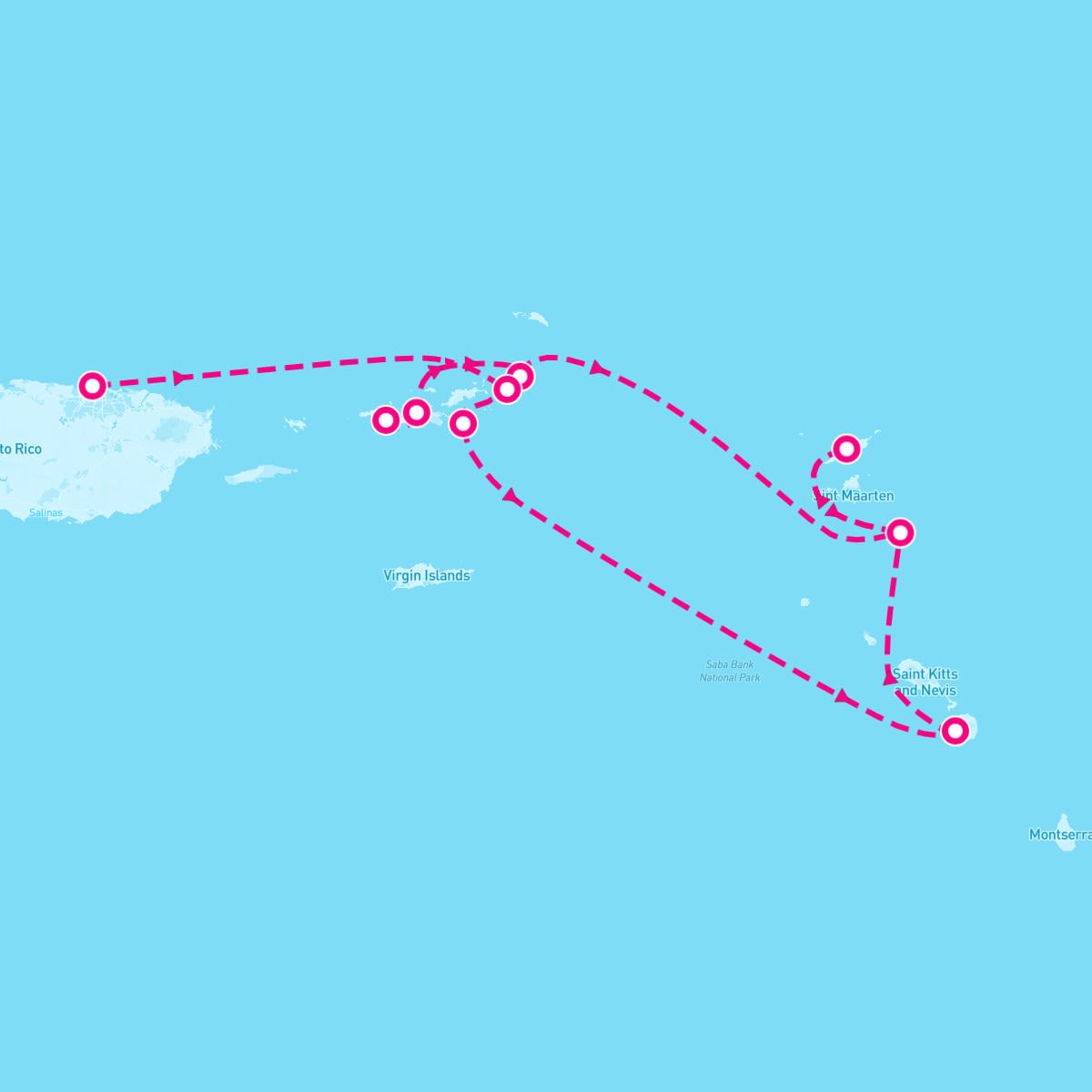 SeaDream I itinerary map for January 3, 2026 (7 nights)