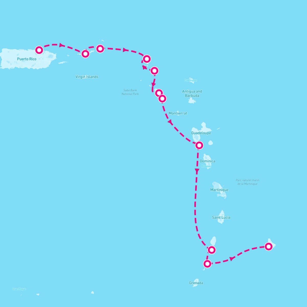 SeaDream I itinerary map for January 10, 2026 (10 nights)