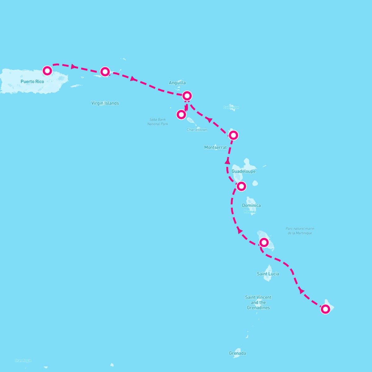 SeaDream I itinerary map for January 25, 2026 (7 nights)