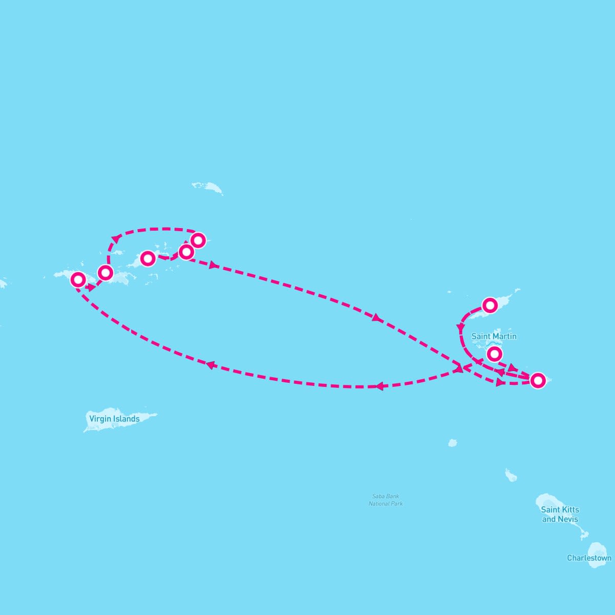 SeaDream I itinerary map for February 28, 2026 (7 nights)