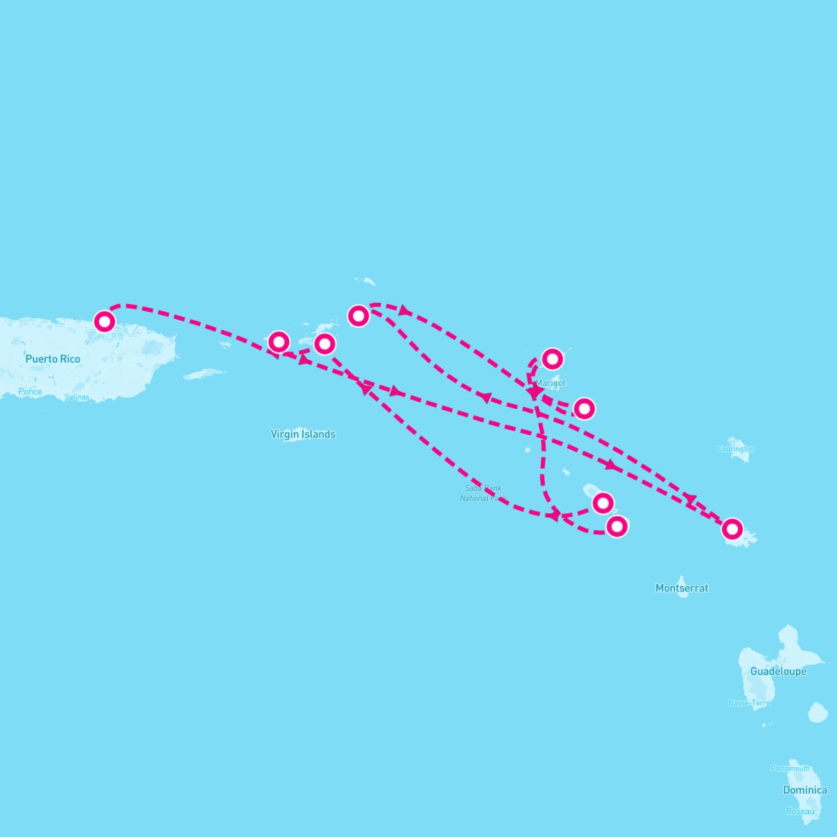 SeaDream I itinerary map for March 7, 2026 (7 nights)