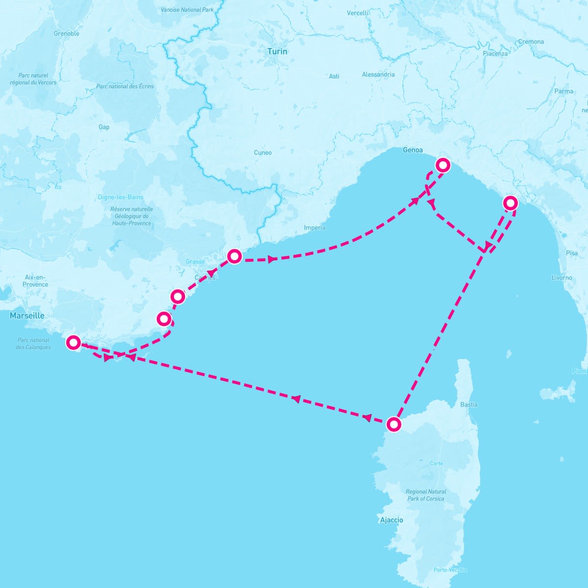 SeaDream I itinerary map for May 16, 2026 (7 nights)