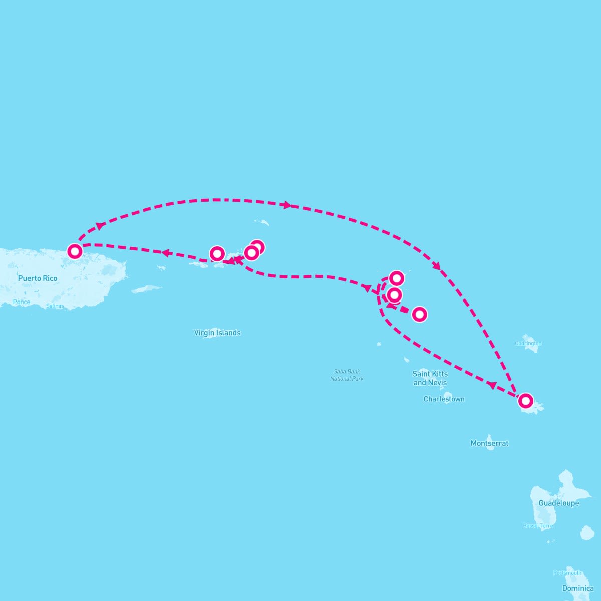 SeaDream I itinerary map for January 16, 2027 (7 nights)