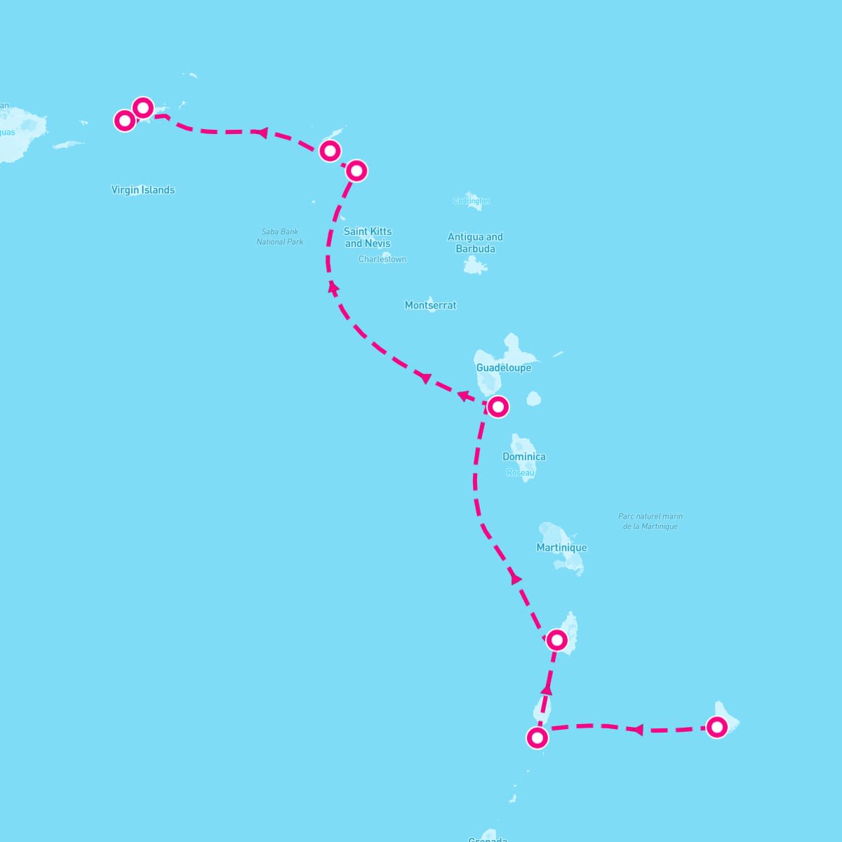 SeaDream I itinerary map for December 12, 2027 (7 nights)