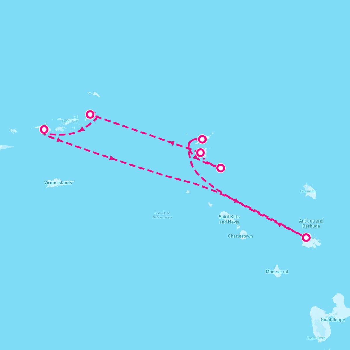 SeaDream I itinerary map for January 3, 2028 (6 nights)