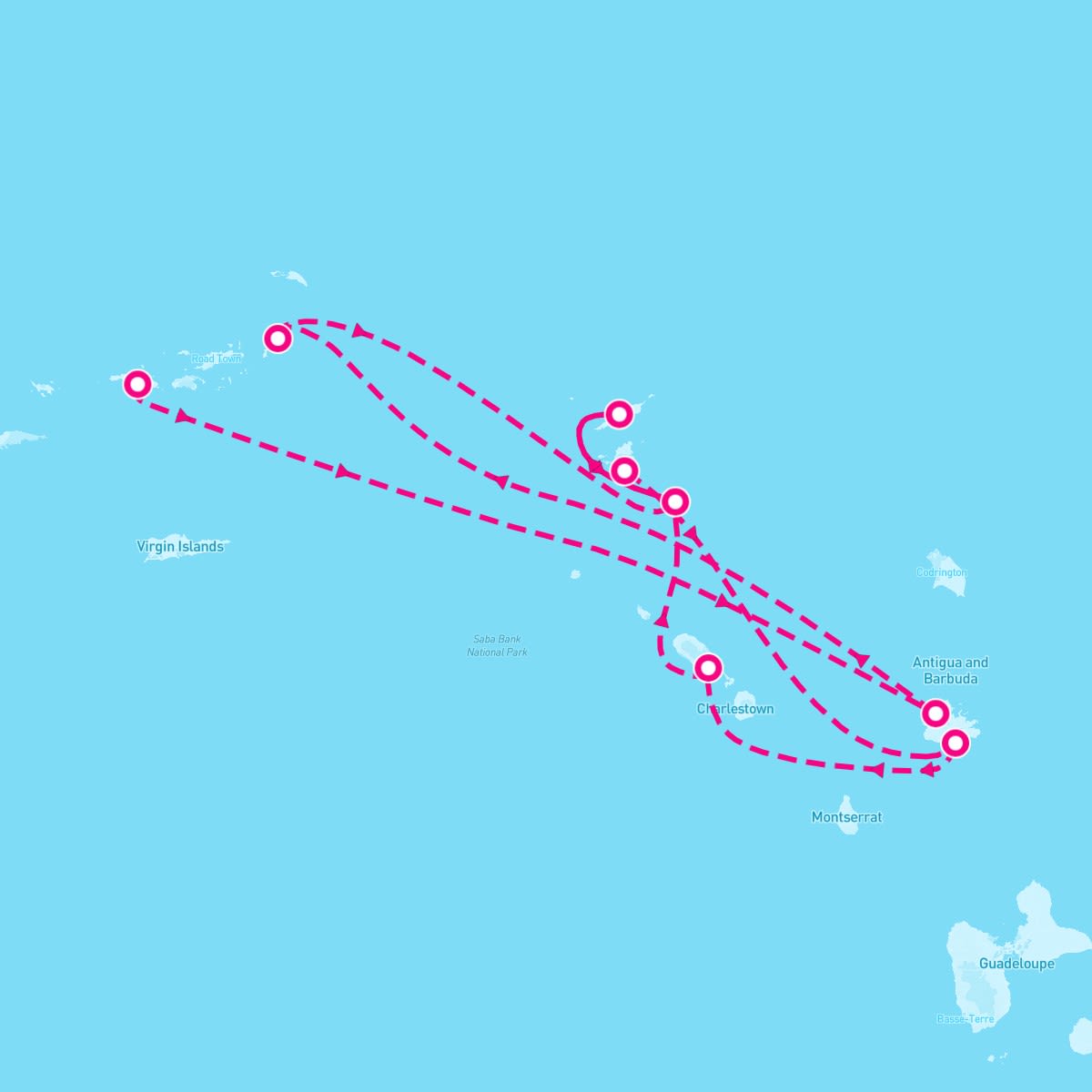 SeaDream I itinerary map for February 27, 2028 (7 nights)