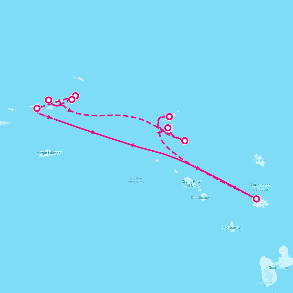 SeaDream I itinerary map for March 19, 2028 (7 nights)