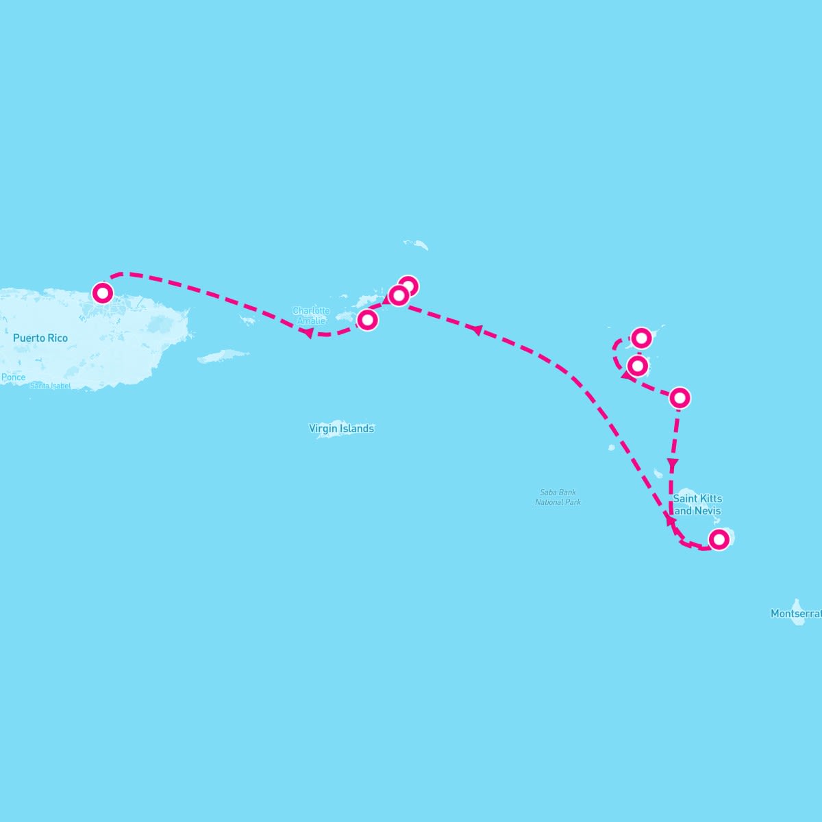 SeaDream I itinerary map for April 15, 2028 (7 nights)