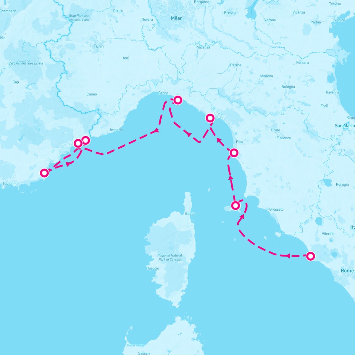 SeaDream I itinerary map for July 22, 2028 (7 nights)