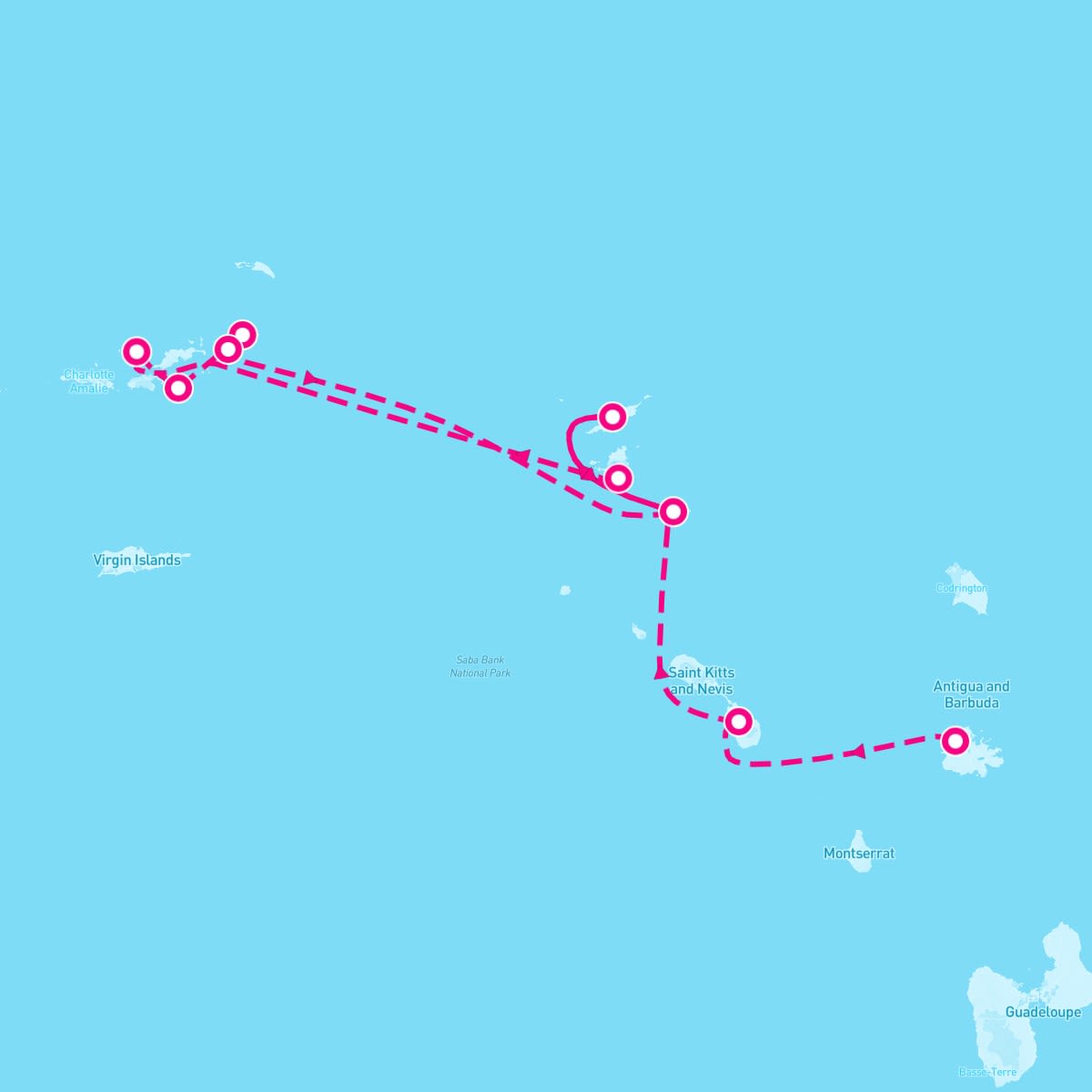 SeaDream II itinerary map for January 21, 2024 (7 nights)