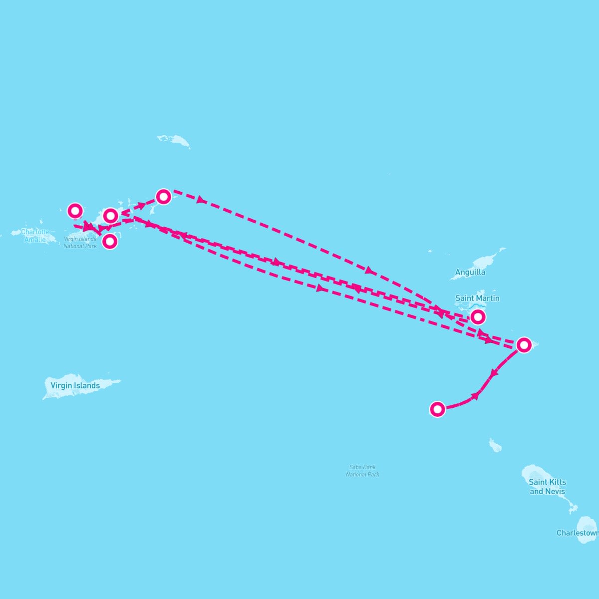 SeaDream II itinerary map for February 11, 2024 (7 nights)