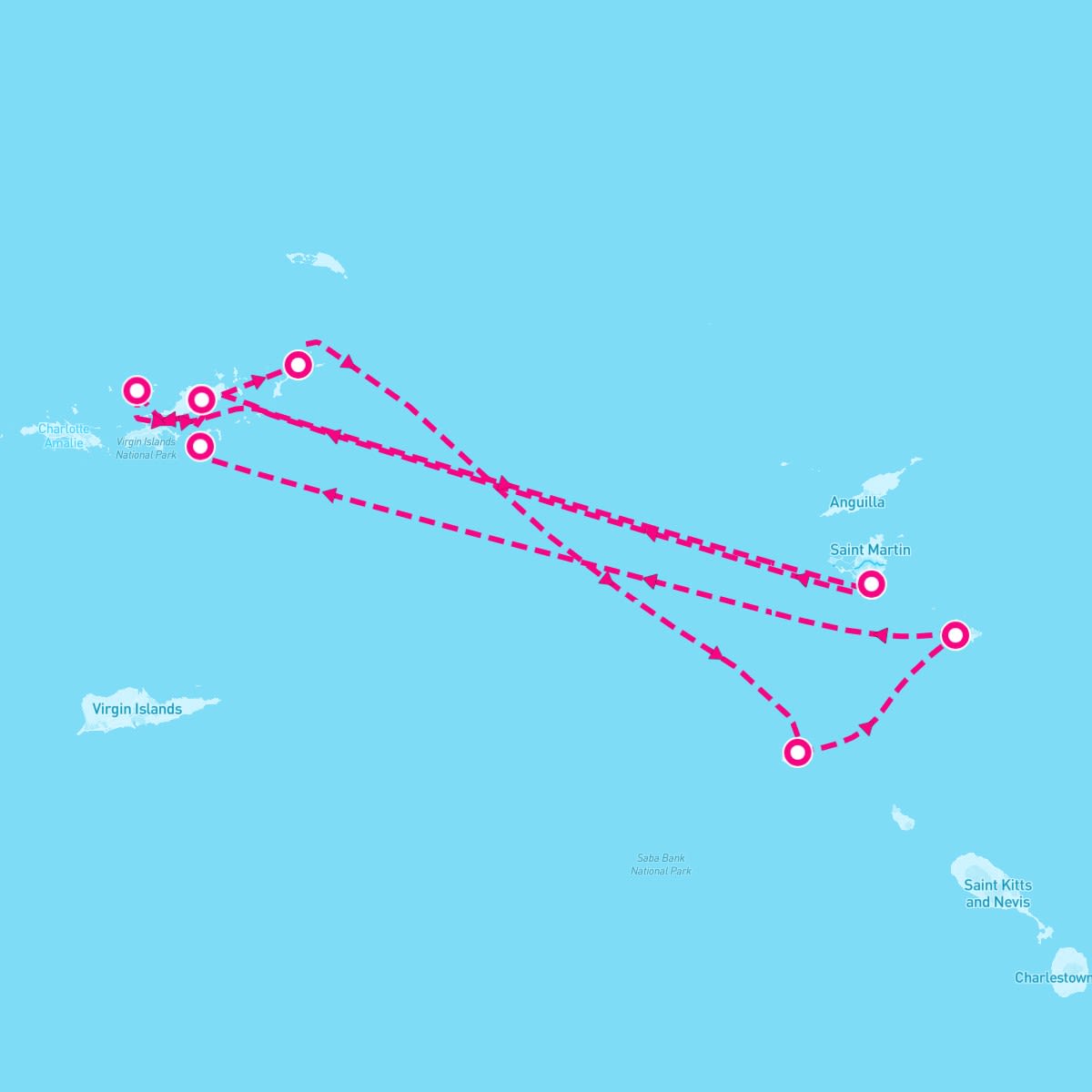 SeaDream II itinerary map for February 25, 2024 (7 nights)