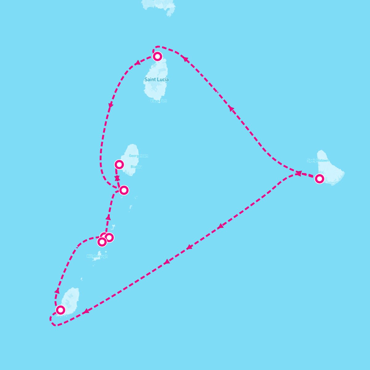 SeaDream II itinerary map for April 7, 2024 (7 nights)
