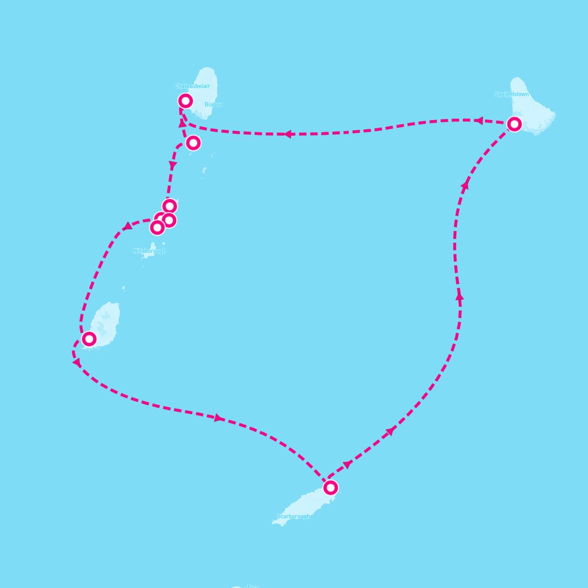 SeaDream II itinerary map for April 14, 2024 (8 nights)