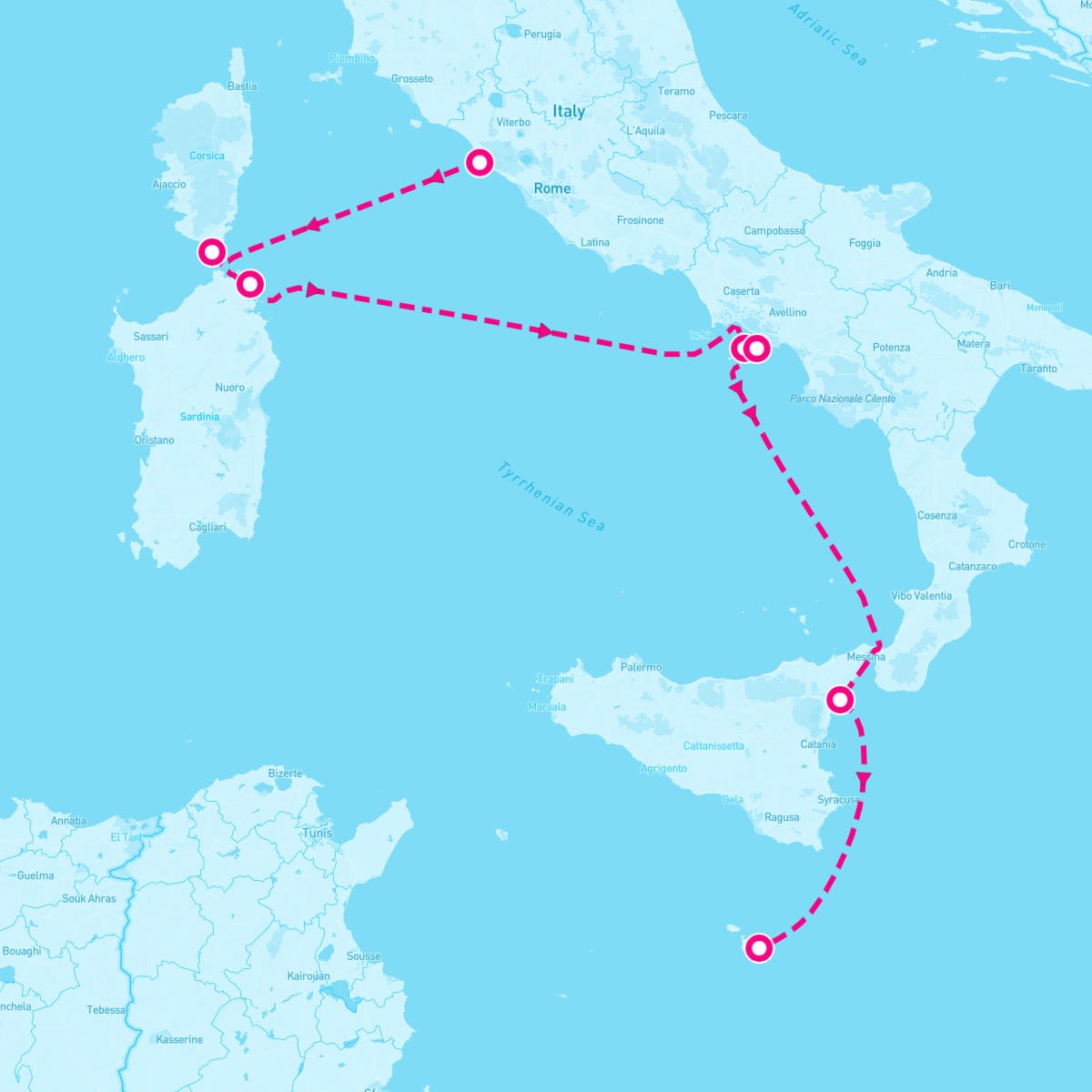 SeaDream II itinerary map for June 9, 2024 (7 nights)