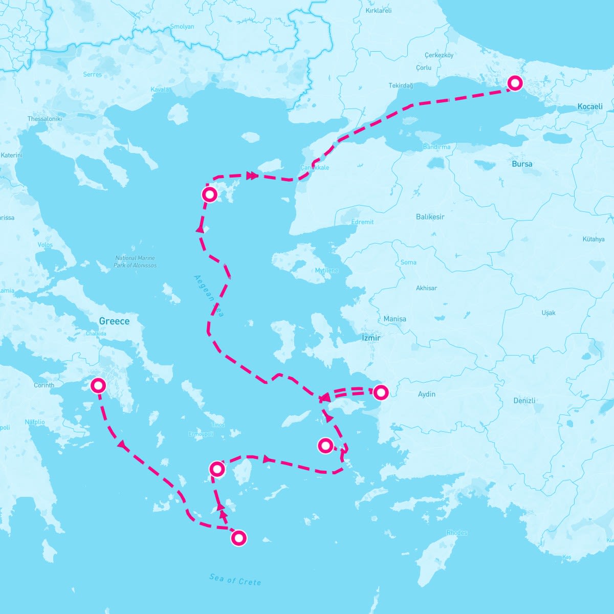 SeaDream II itinerary map for August 10, 2024 (7 nights)