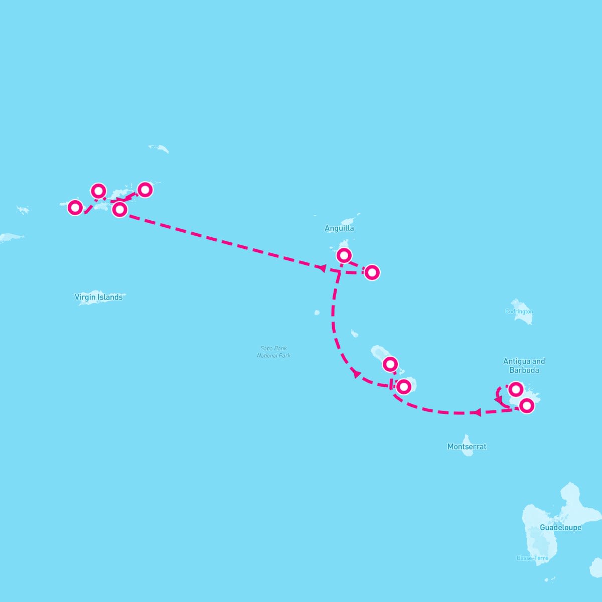 SeaDream II itinerary map for November 16, 2024 (7 nights)