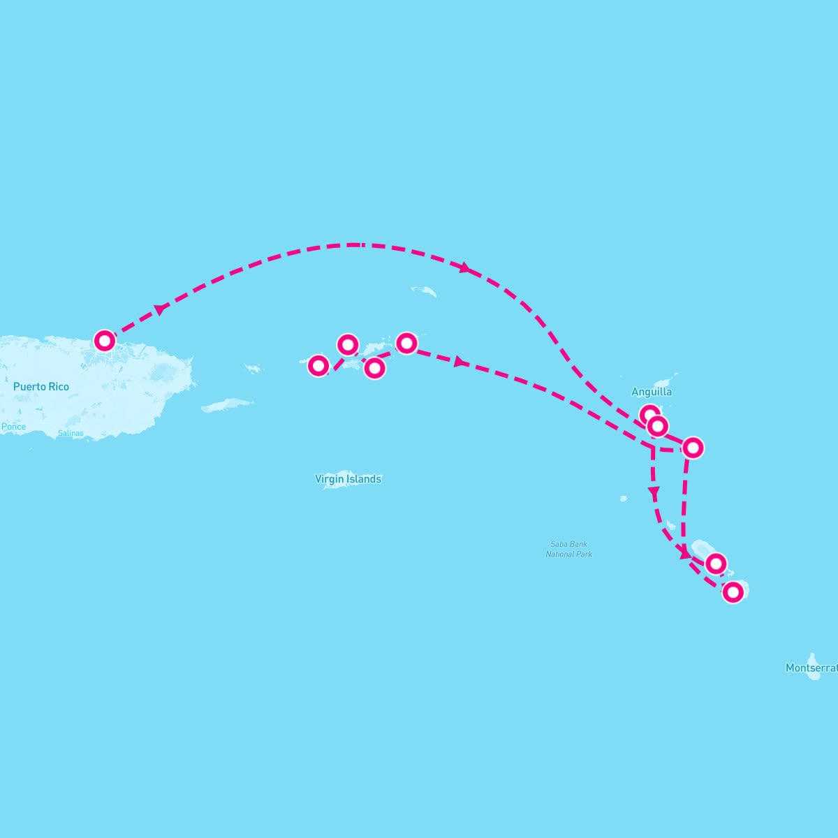 SeaDream II itinerary map for November 30, 2024 (7 nights)