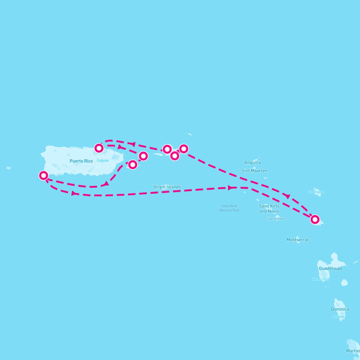 SeaDream II itinerary map for January 11, 2025 (7 nights)