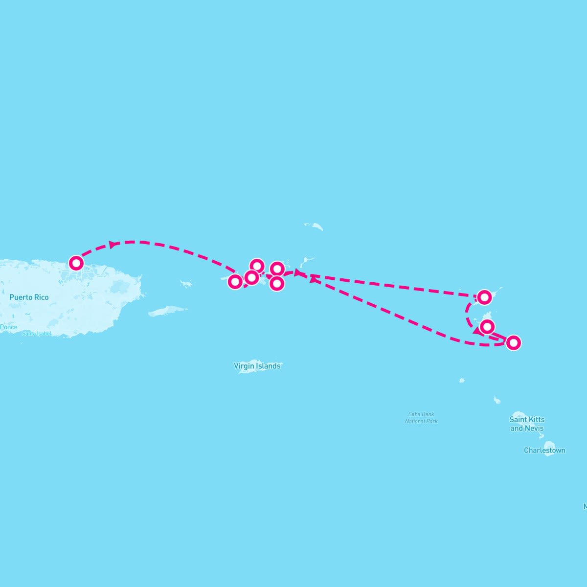 SeaDream II itinerary map for February 22, 2025 (7 nights)