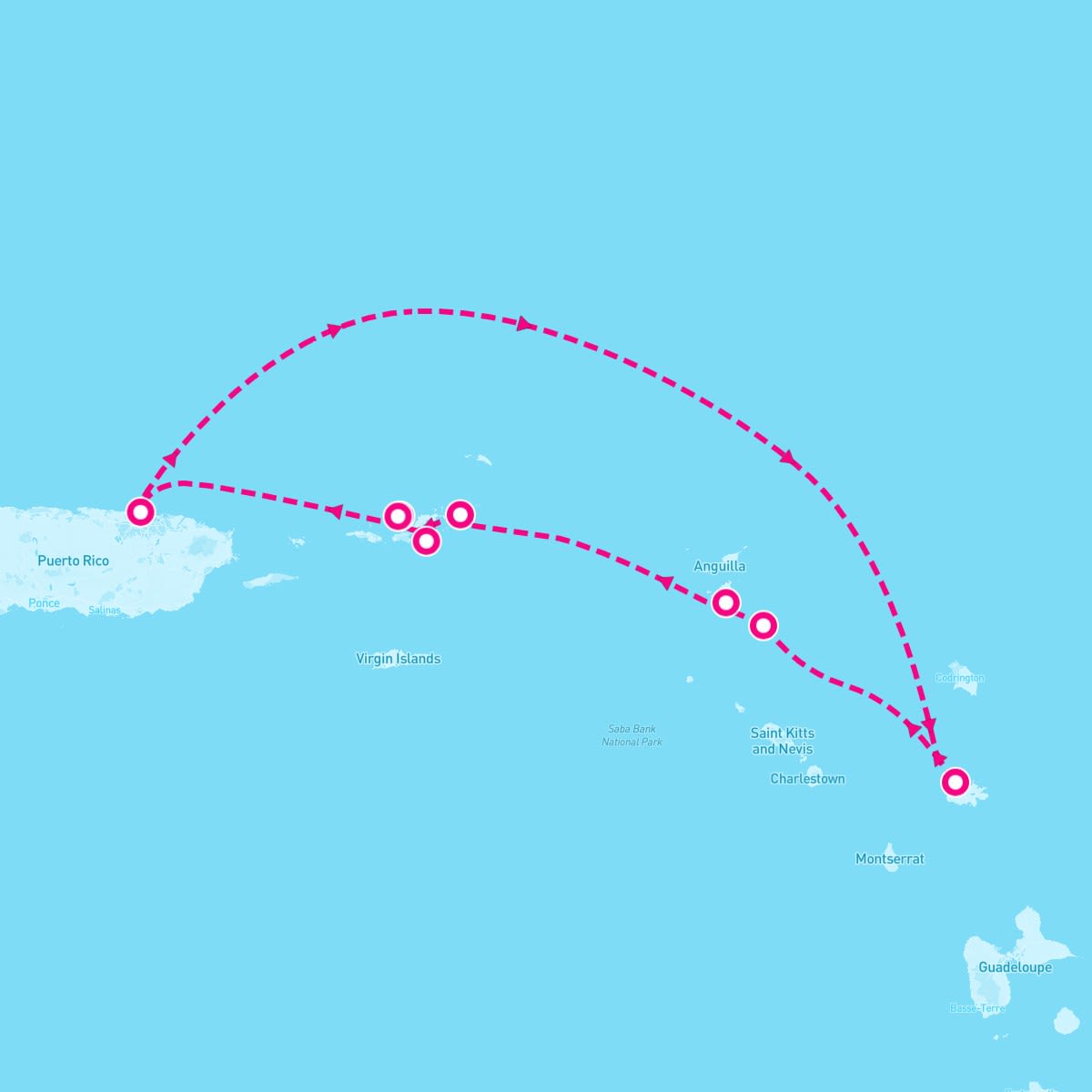 SeaDream II itinerary map for March 23, 2025 (6 nights)