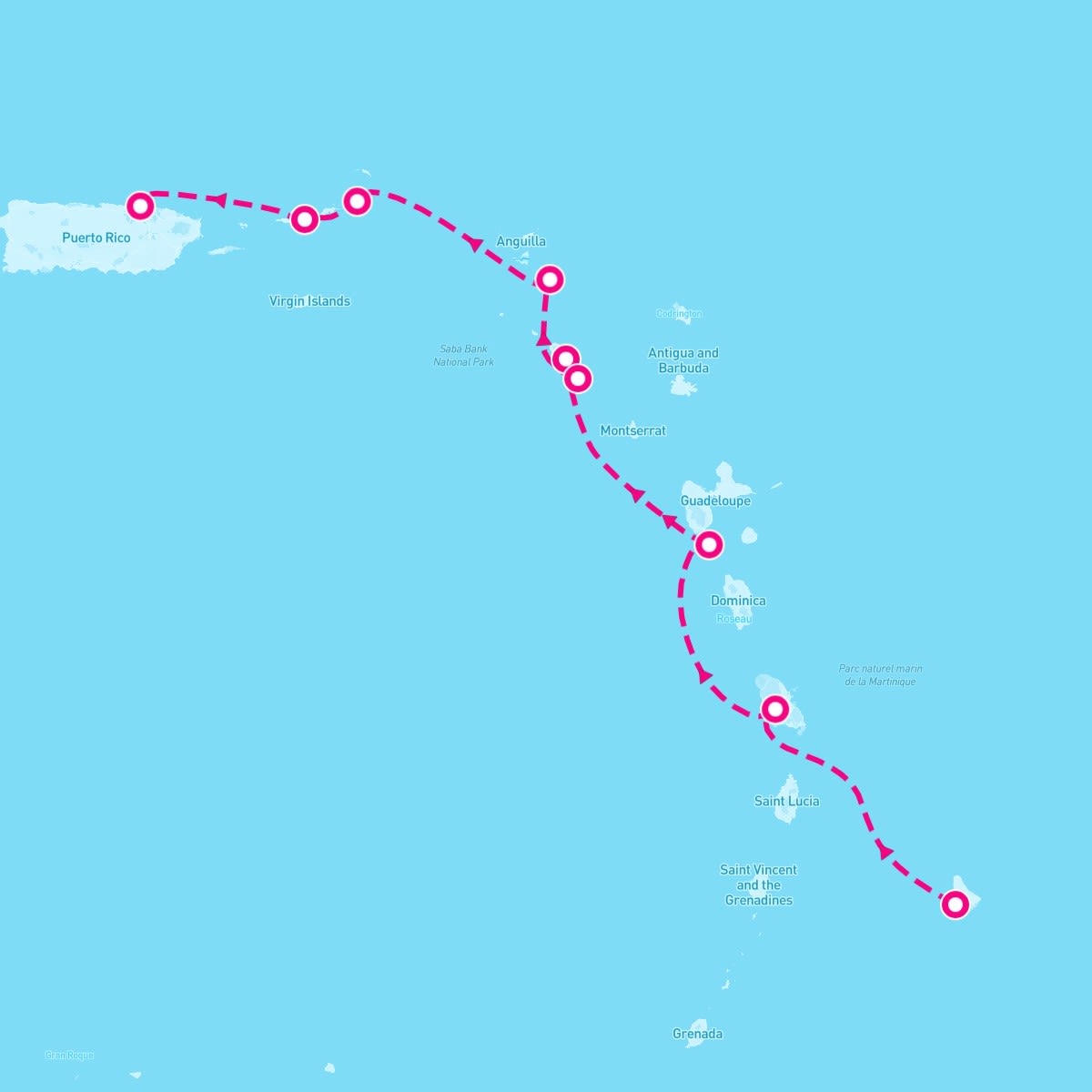 SeaDream II itinerary map for November 30, 2025 (7 nights)