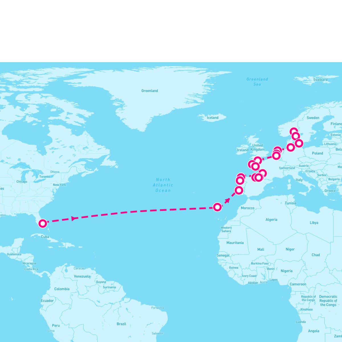 SeaDream II itinerary map for April 19, 2026 (34 nights)