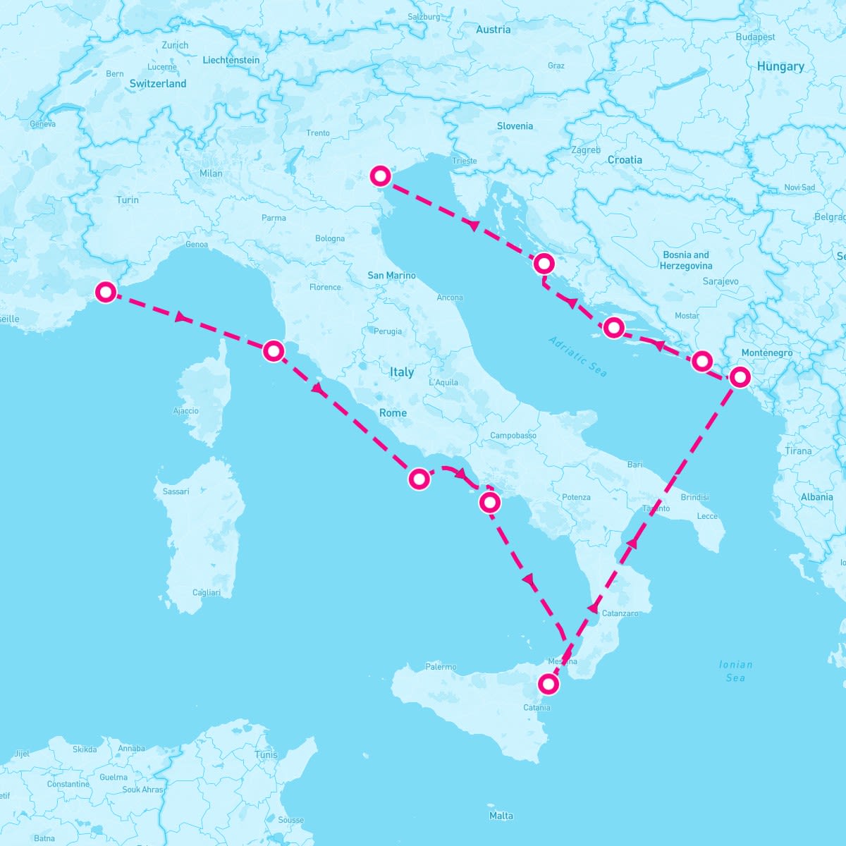 SeaDream II itinerary map for June 7, 2027 (10 nights)