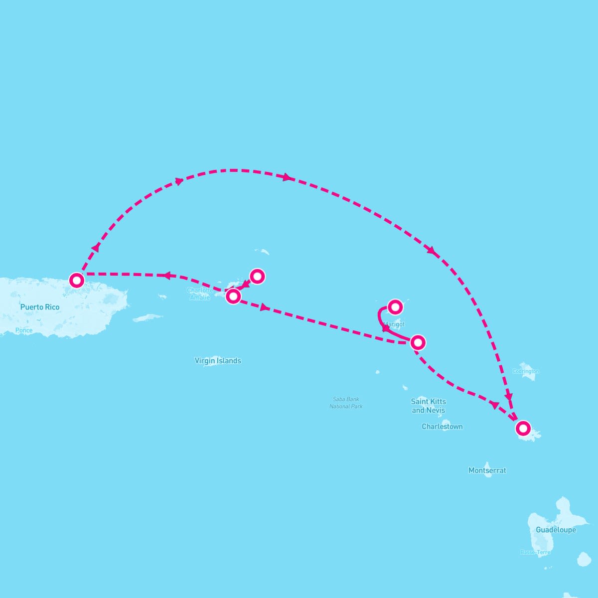 SeaDream II itinerary map for November 7, 2027 (6 nights)